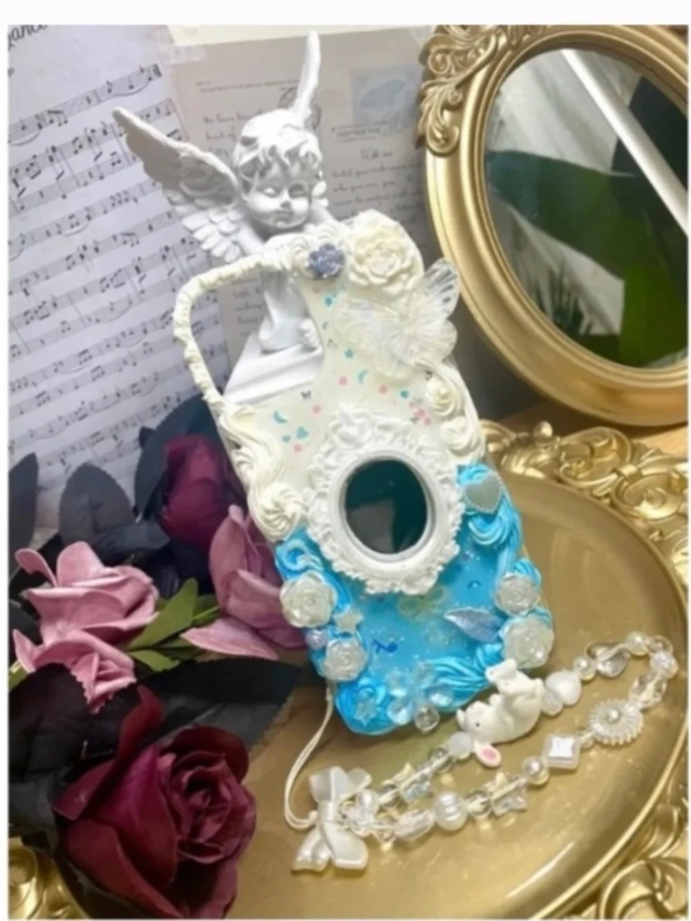 iPhone 13promax Baroque butterfly or angel or mirror Phone Case,Handmade case